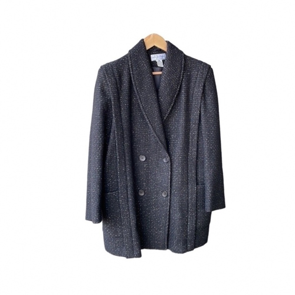David Benjamin Jacket Coat Wool Blazer Charcoal Grey Tweed Shawl Vintage Size 14